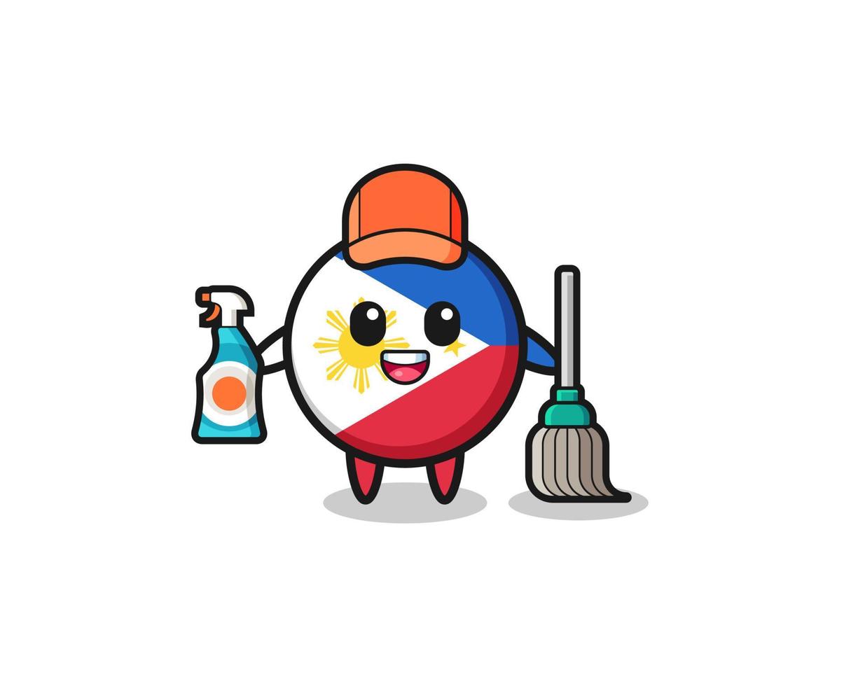 cute philippines flag character as cleaning services mascot vector