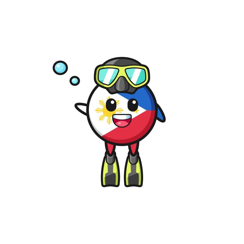 the philippines flag diver cartoon character vector