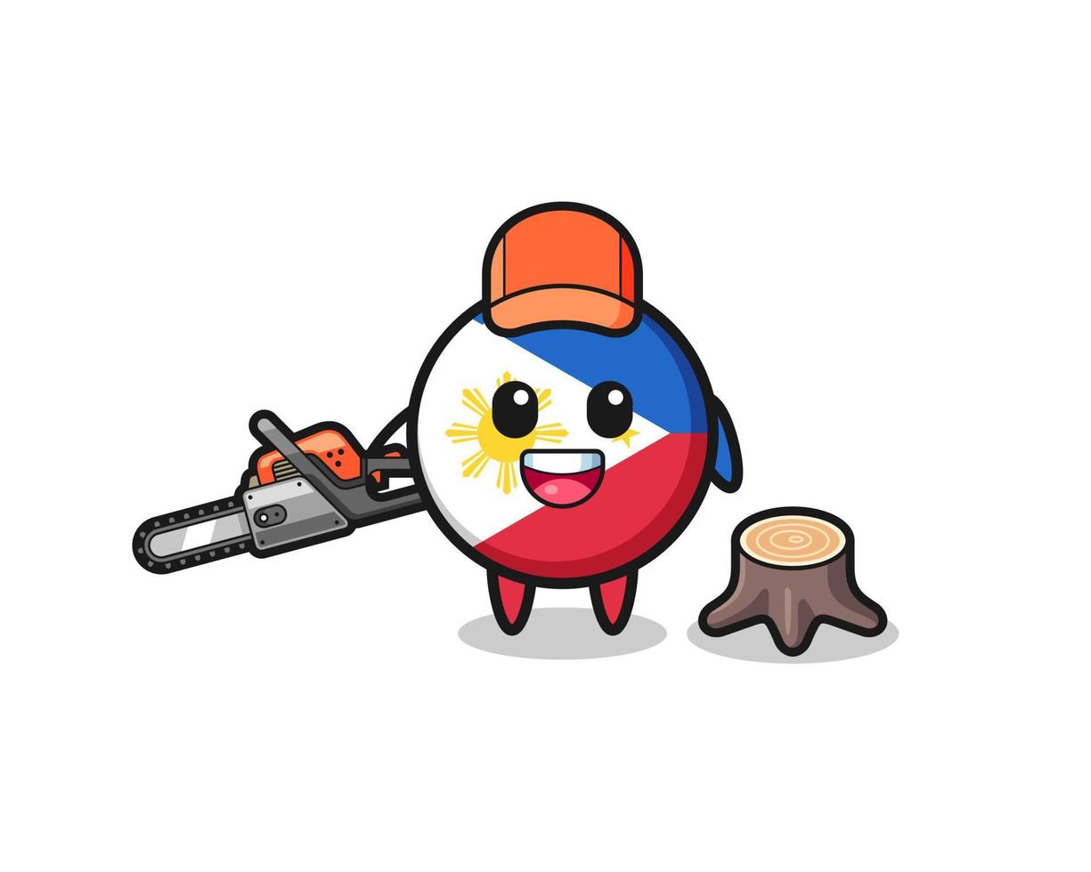 philippines flag lumberjack character holding a chainsaw vector