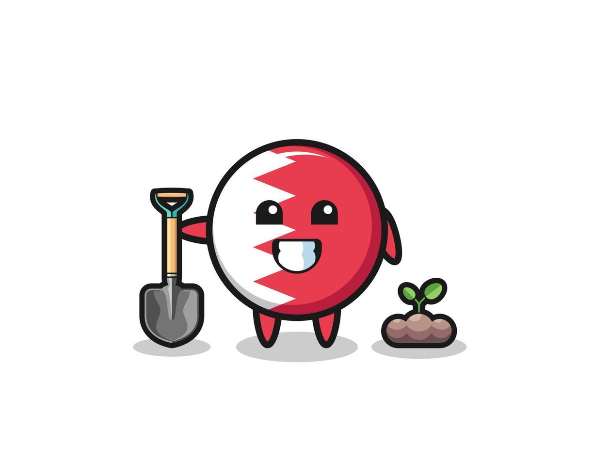 cute bahrain flag cartoon is planting a tree seed vector