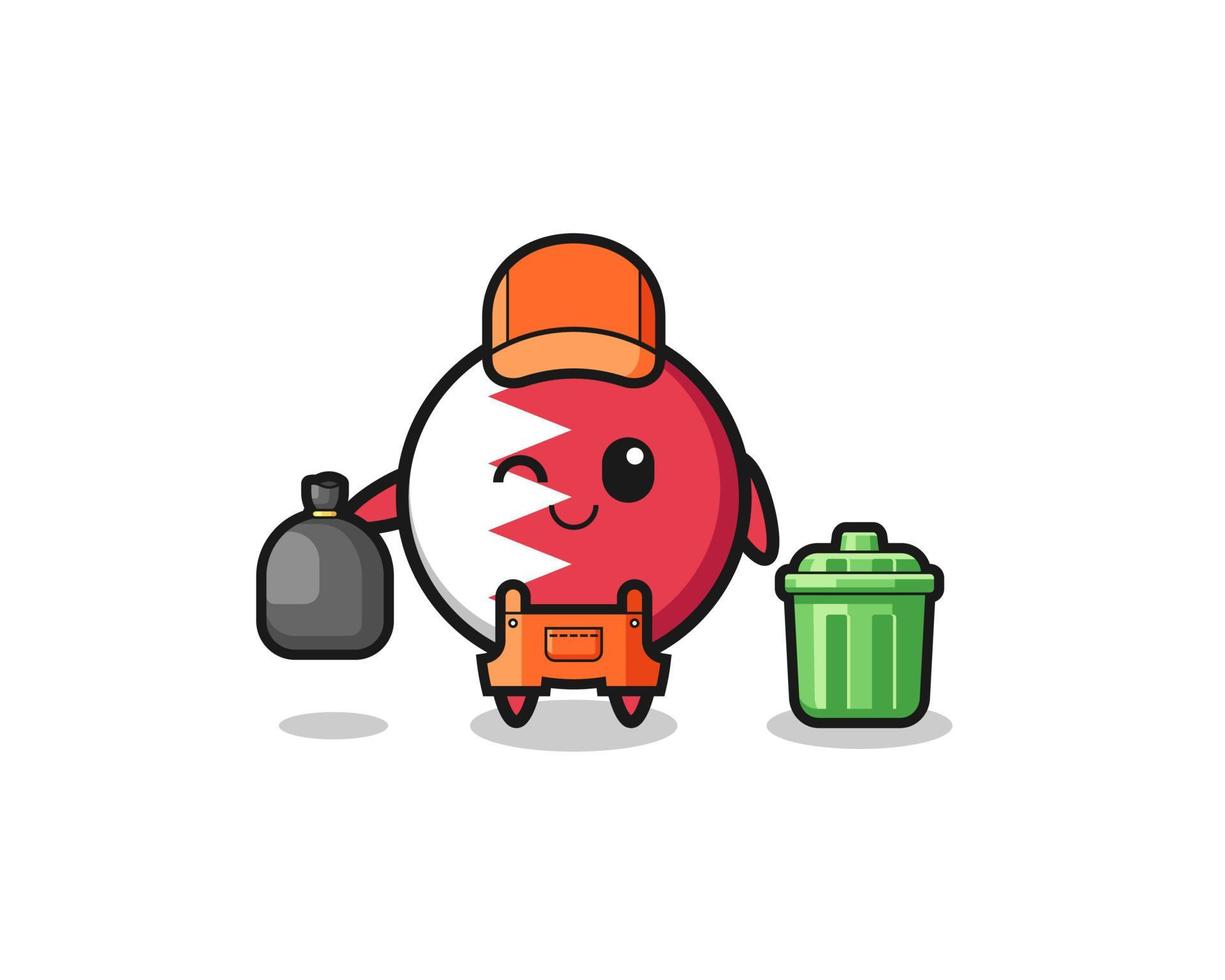 the mascot of cute bahrain flag as garbage collector vector
