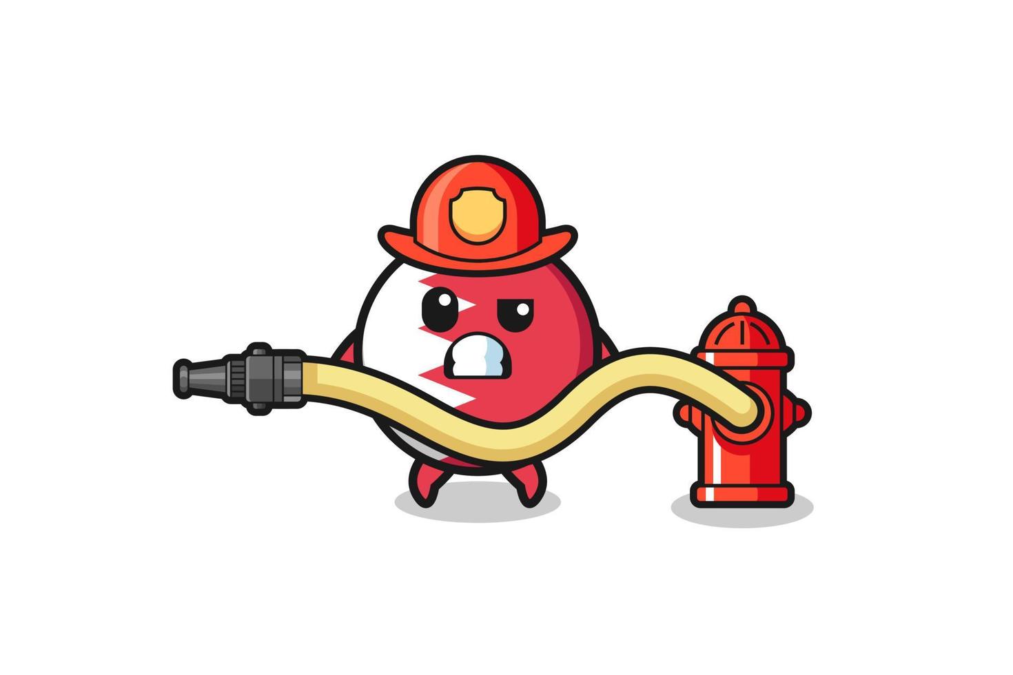 bahrain flag cartoon as firefighter mascot with water hose vector