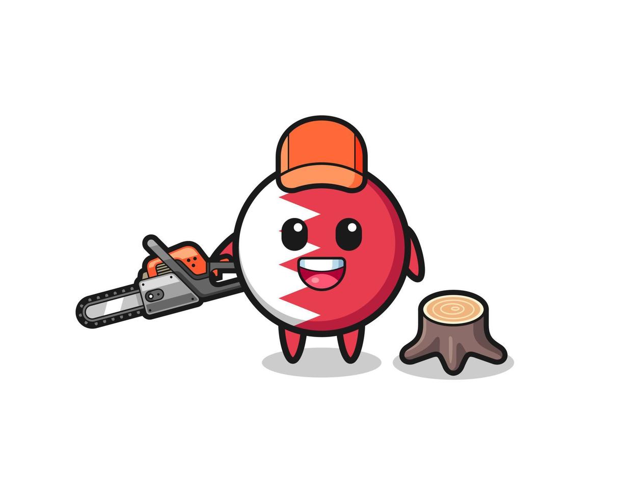 bahrain flag lumberjack character holding a chainsaw vector