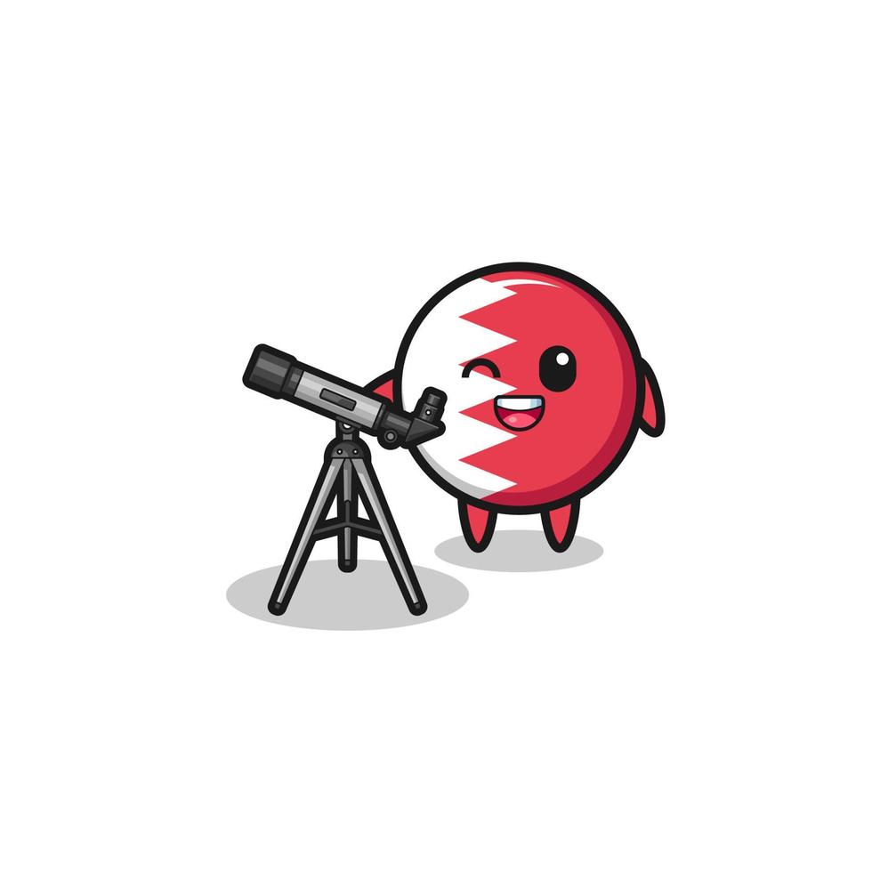 bahrain flag astronomer mascot with a modern telescope vector