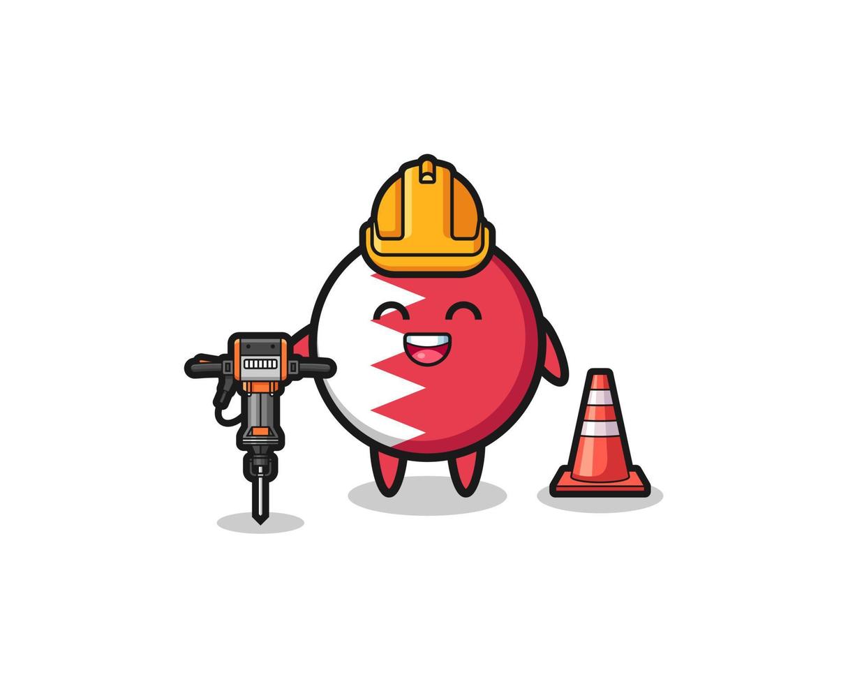 road worker mascot of bahrain flag holding drill machine vector