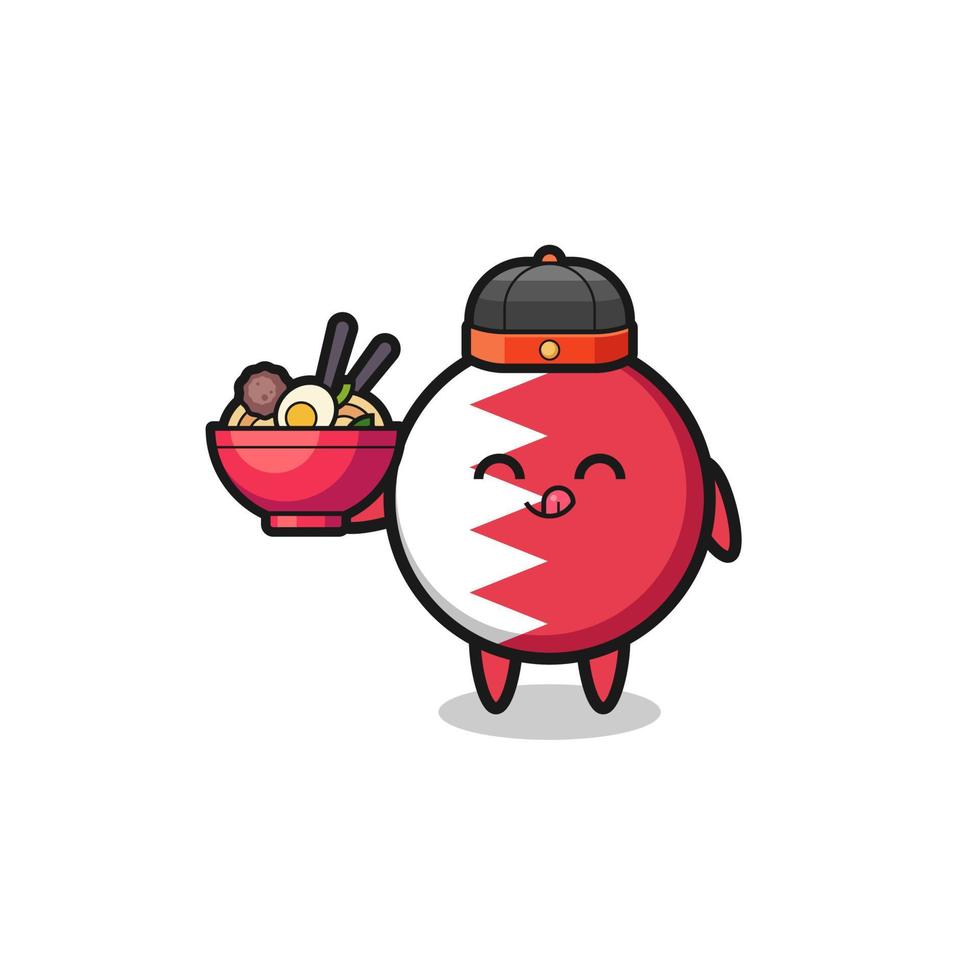 bahrain flag as Chinese chef mascot holding a noodle bowl vector