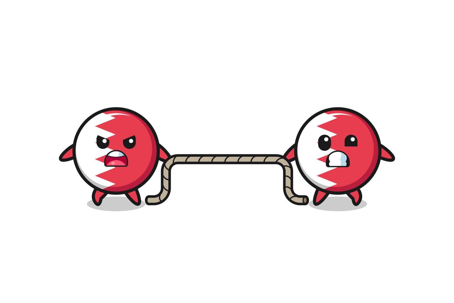 cute bahrain flag character is playing tug of war game vector