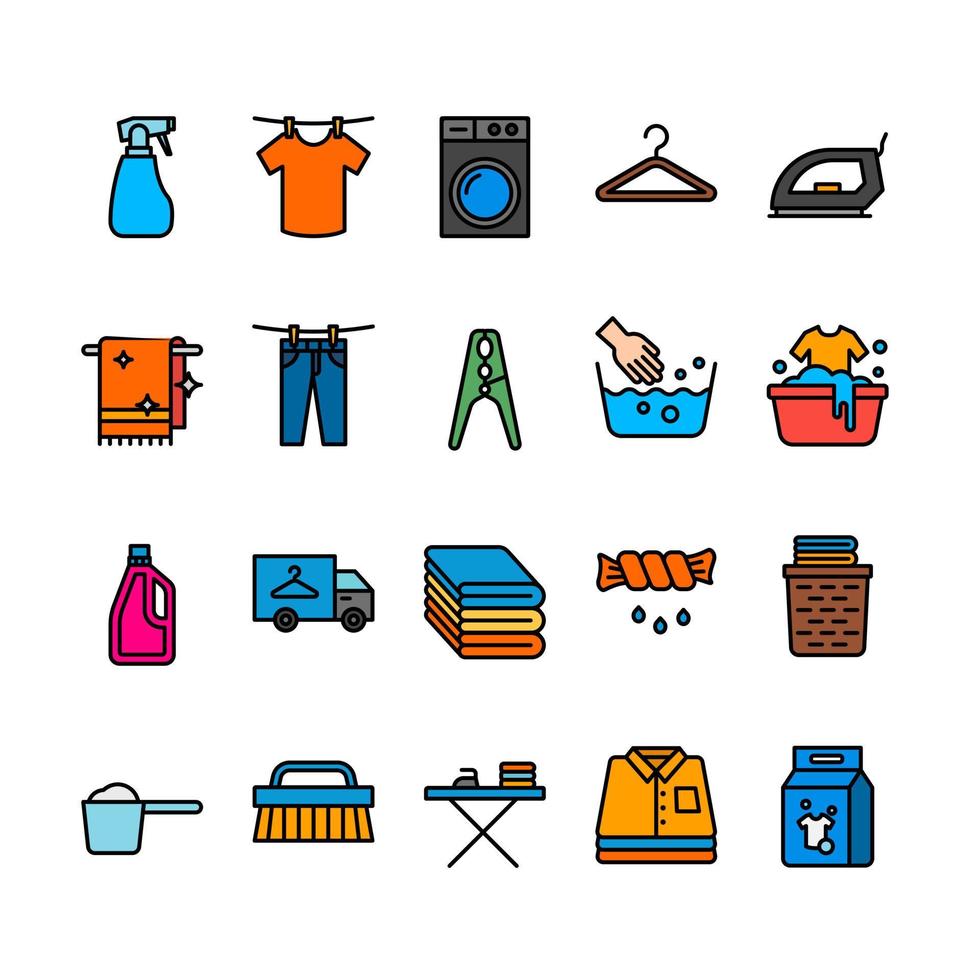 Laundry Filled outline icon set vector