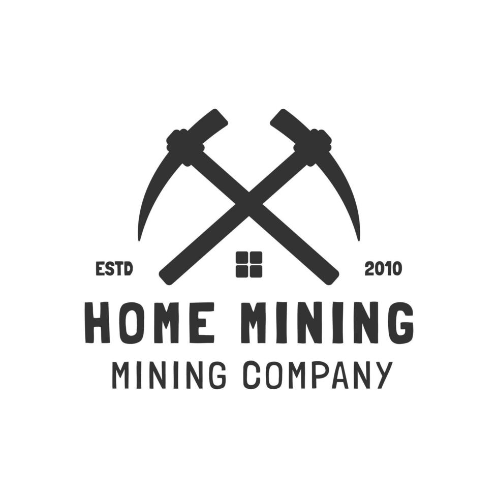 mining logo template with double pickaxe shape vector