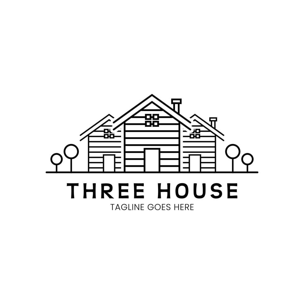 logo template with three houses shape in stripes style vector