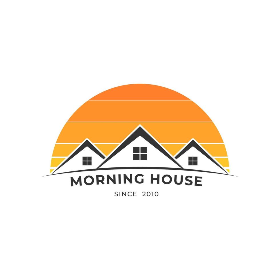 logo template with three roofs with the sun behind it vector