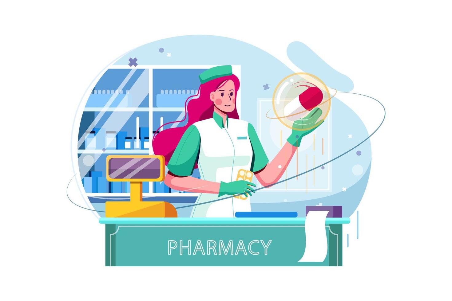 Doctor pharmacist in the drugstore Illustration concept. Flat illustration isolated on white background. vector