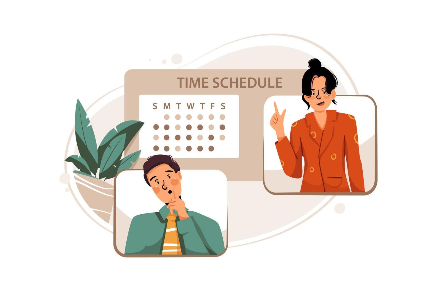 Guy and girl planning time schedule Illustration concept. Flat illustration isolated on white background. vector