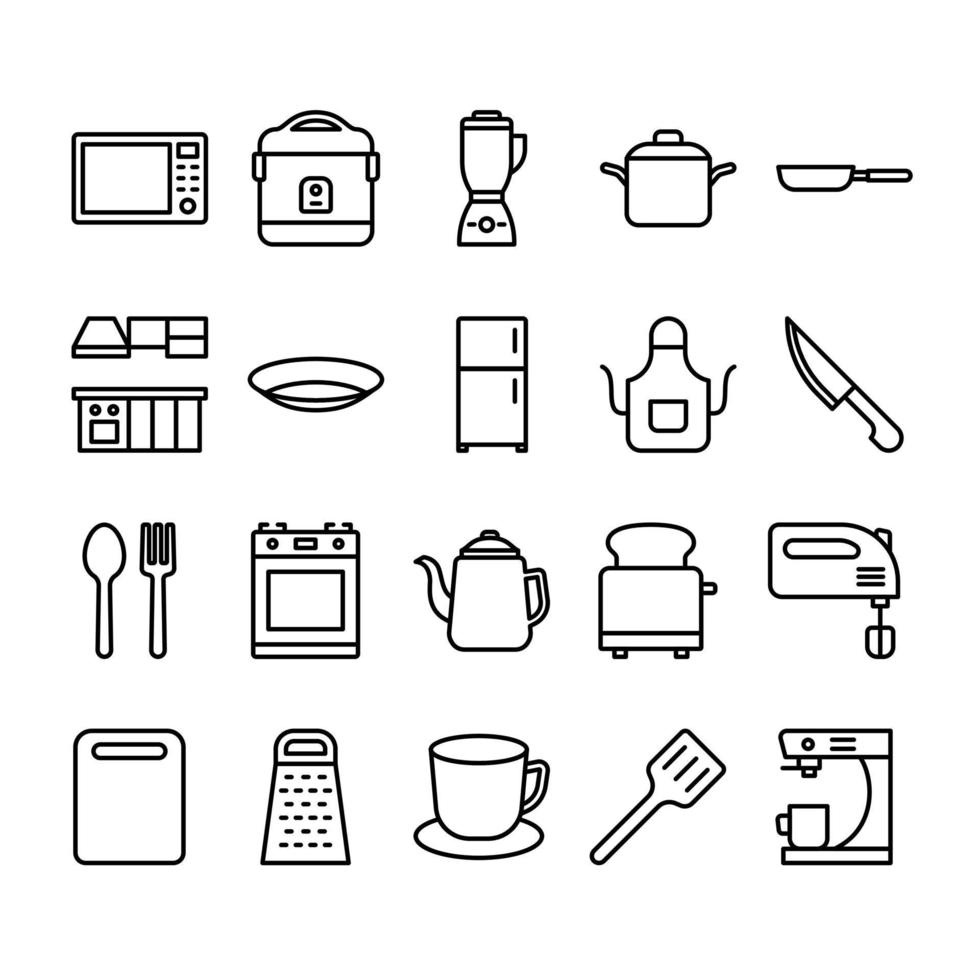 conjunto de icono de contorno de cocina vector