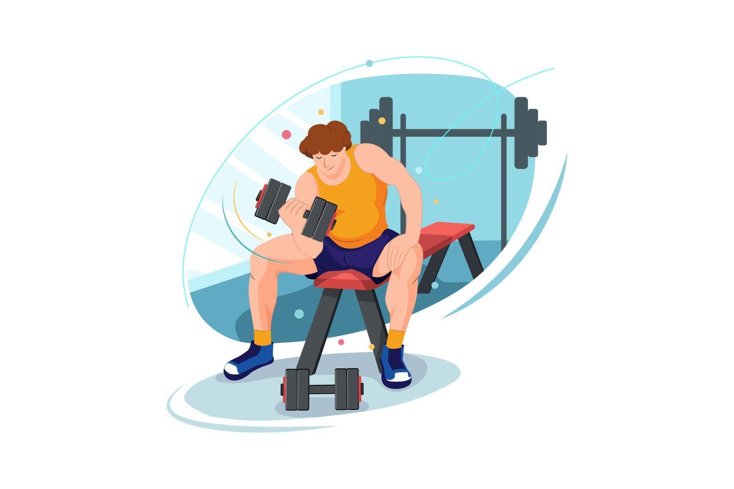 hombre levantando pesas en el concepto de ilustración de gimnasio. ilustración plana aislada sobre fondo blanco. vector