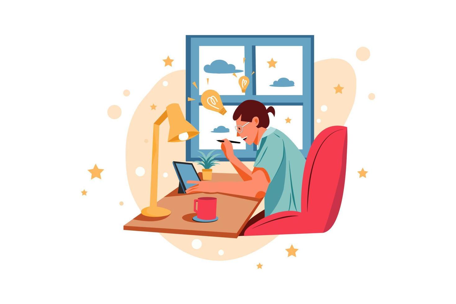 Freelancer working from home Illustration concept. Flat illustration isolated on white background. vector