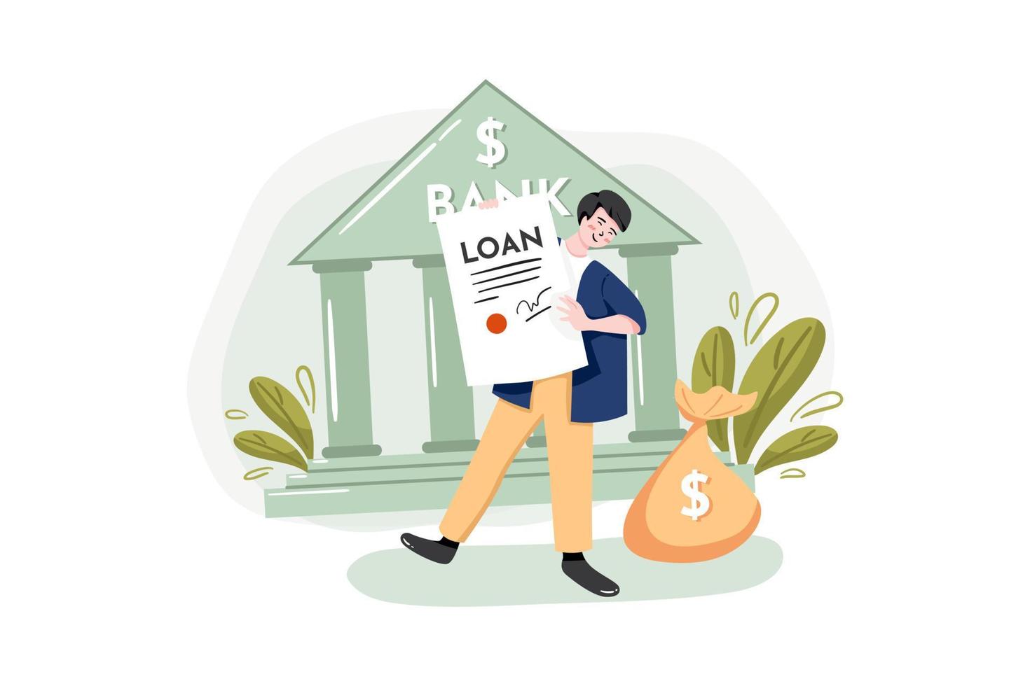 solicitar un préstamo en el concepto de ilustración del banco. ilustración plana aislada sobre fondo blanco. vector