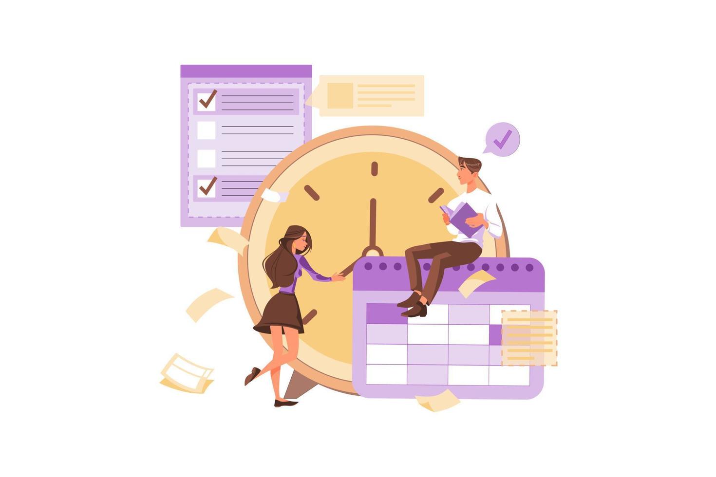 Guy and girl planning time schedule Illustration concept. Flat illustration isolated on white background. vector