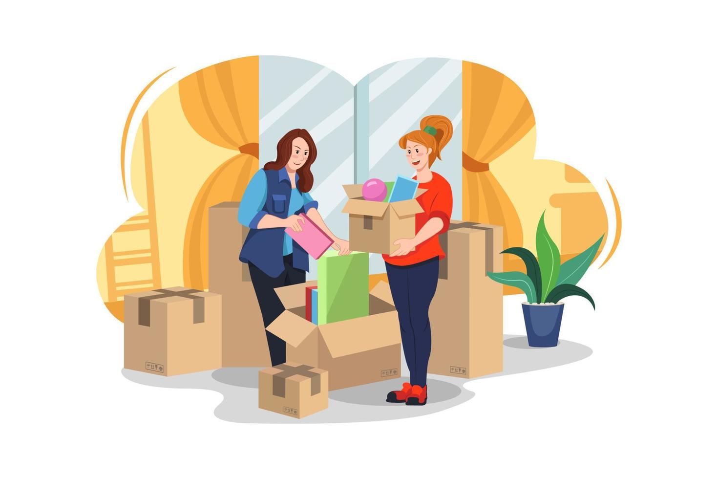 Packing things for moving house Illustration concept. Flat illustration isolated on white background. vector