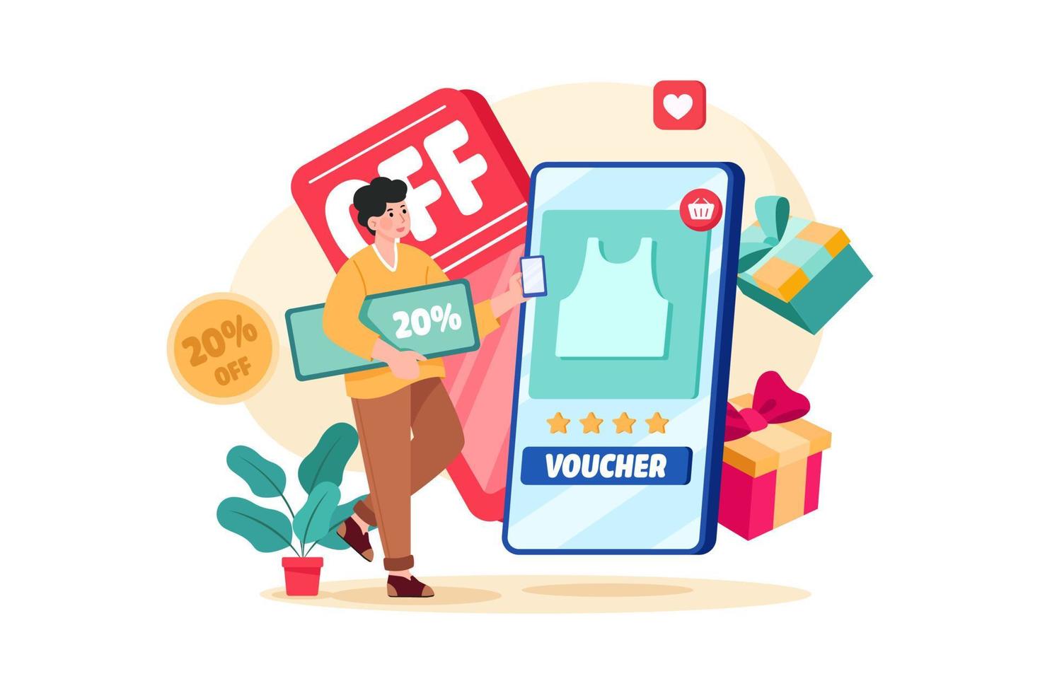 A Man With Shopping Voucher Illustration concept. Flat illustration isolated on white background. vector