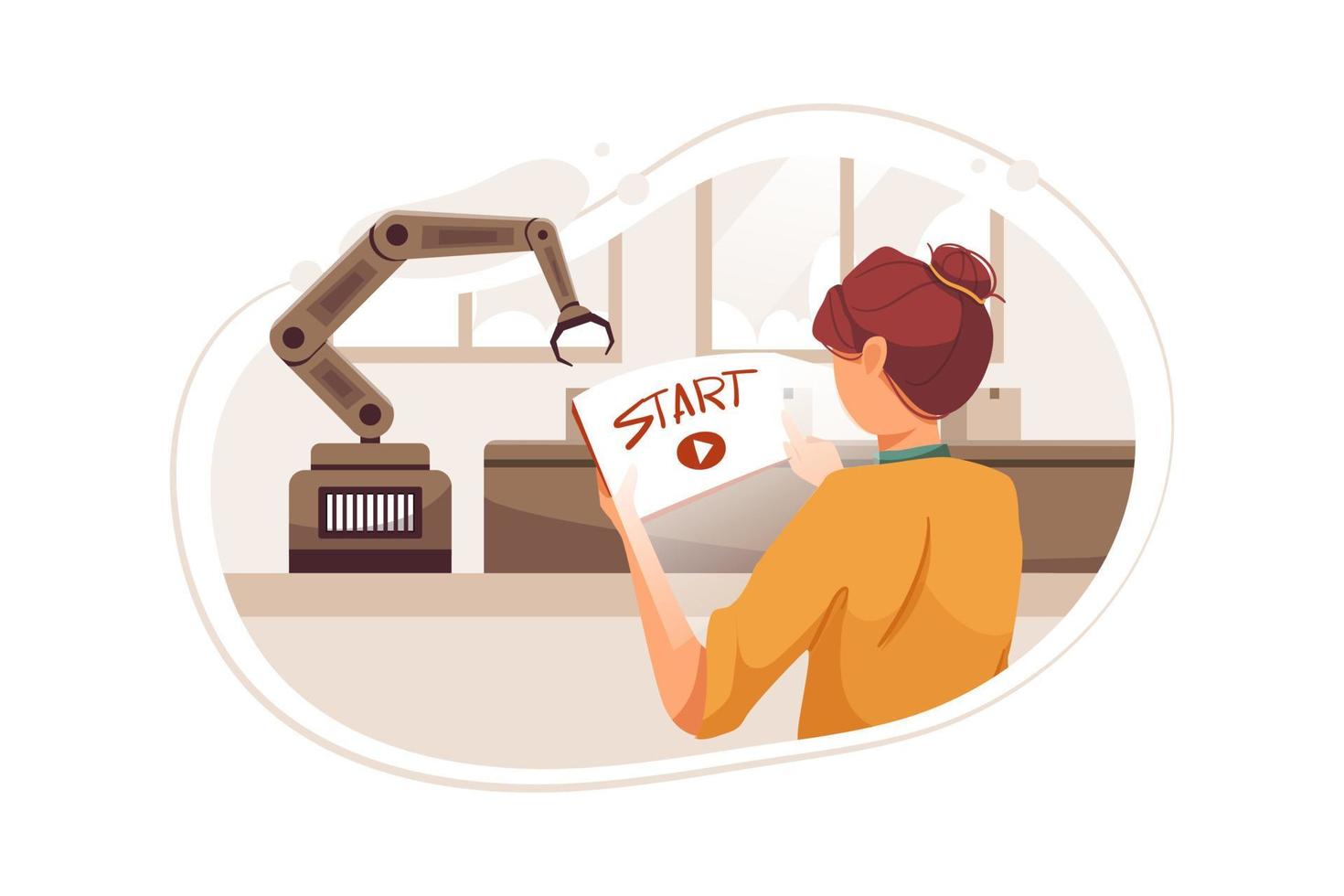 Woman controlling automatic production Illustration concept. Flat illustration isolated on white background. vector