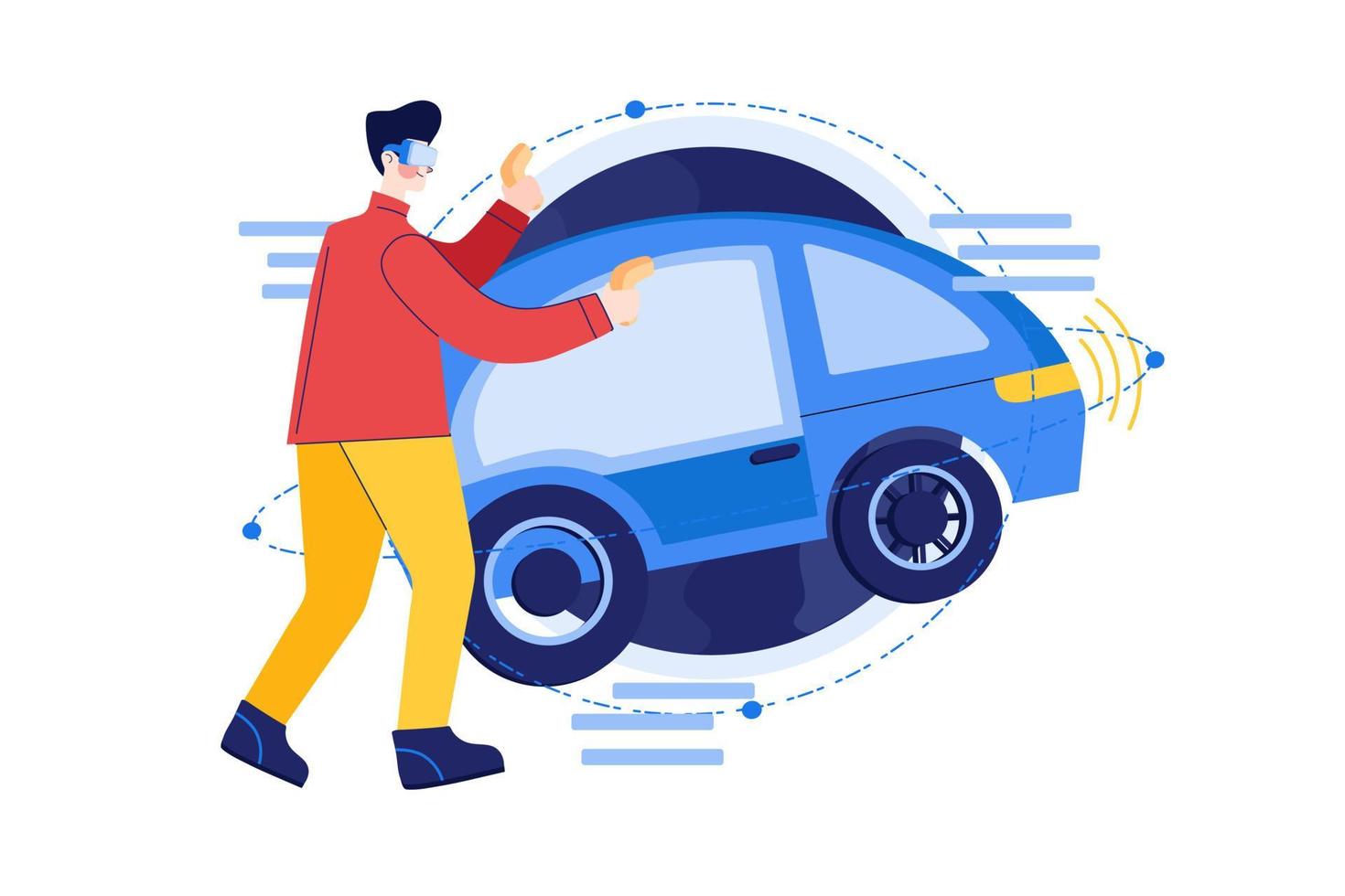 Person with VR headset enjoying an experience of metaverse virtual world Illustration concept. Flat illustration isolated on white background. vector