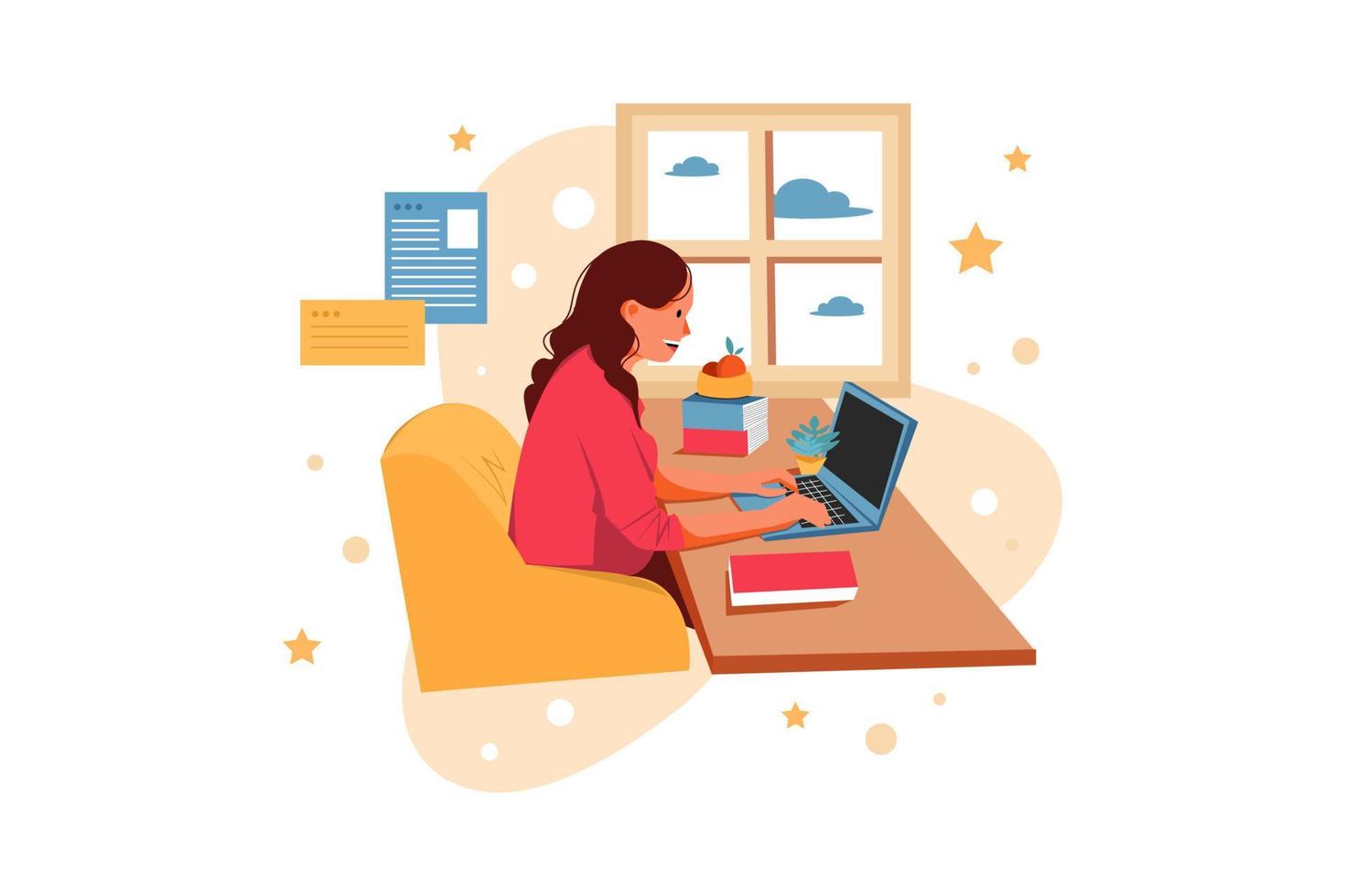 Woman working at her desk at home Illustration concept. Flat illustration isolated on white background. vector