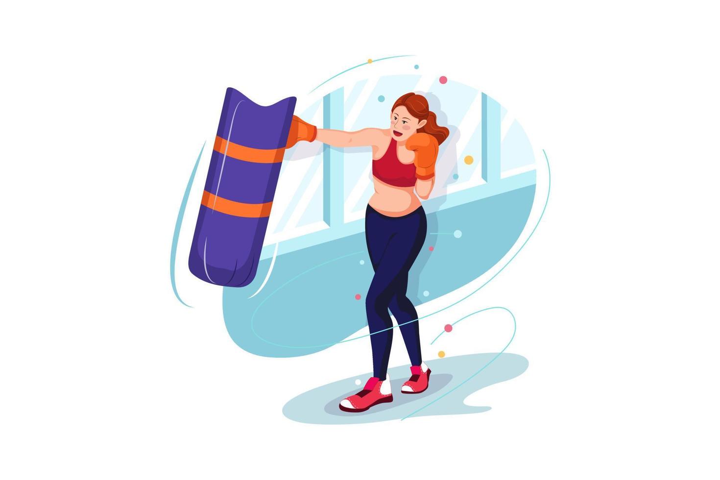 Female boxer practicing using a punching bag Illustration concept. Flat illustration isolated on white background. vector