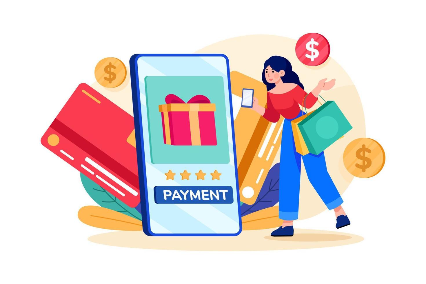 Cashless Payment With Bank Card Illustration concept. Flat illustration isolated on white background. vector