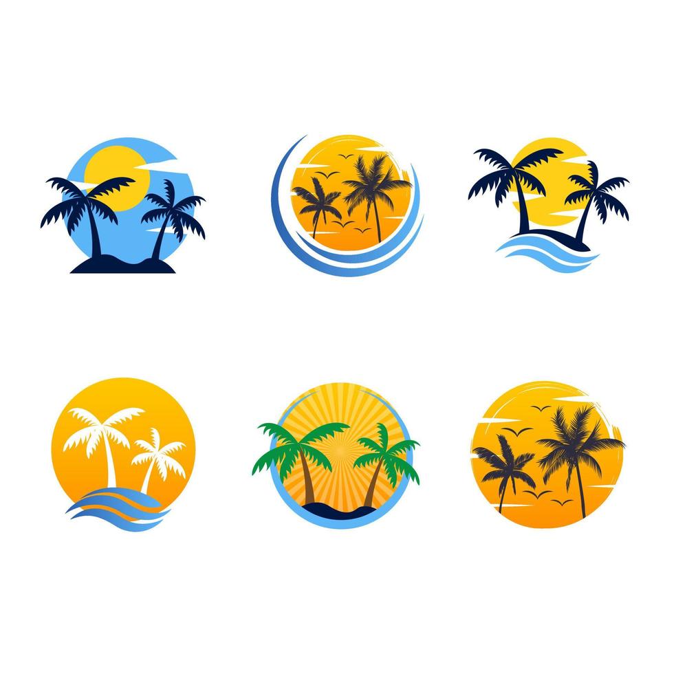 Summer holidays design labels, beach logo template vector