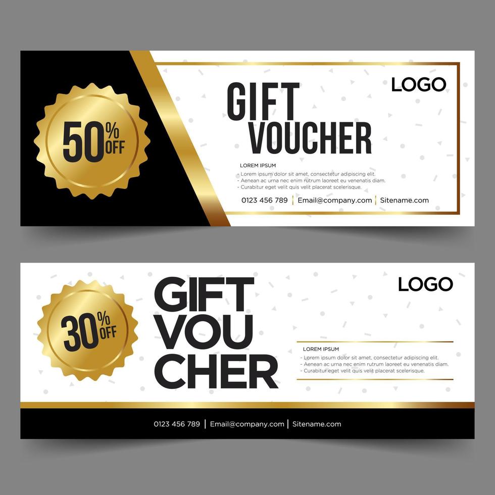 Gift Voucher template with gold and black background colour vector