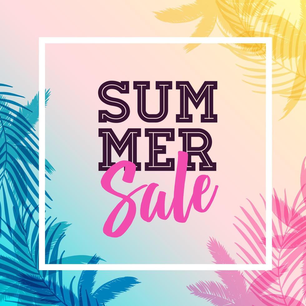 Banner de venta de verano con fondo de hojas de palma vector