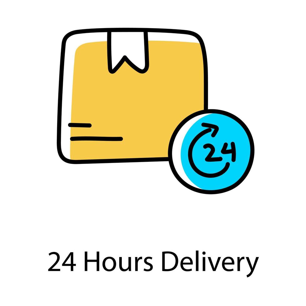 24 hour delivery icon in hand drawn design fast delivery concept vector