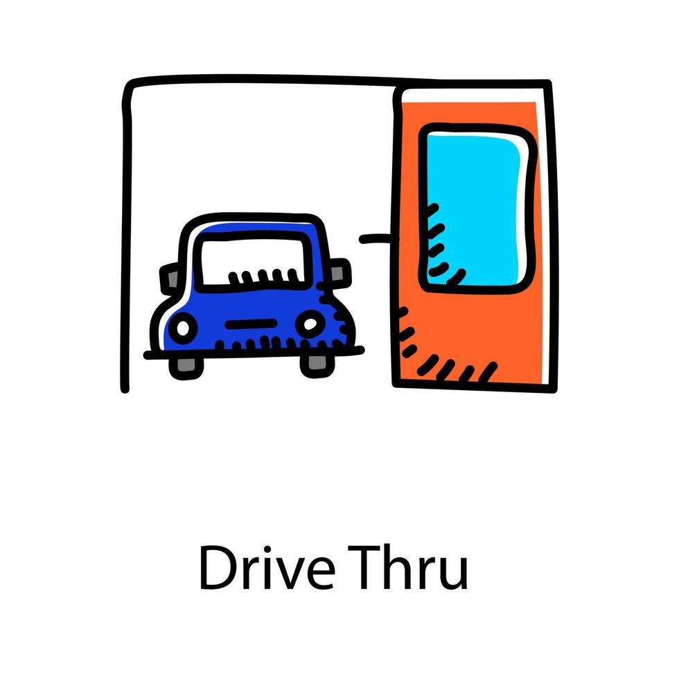 Doodle design of drive thru icon vector