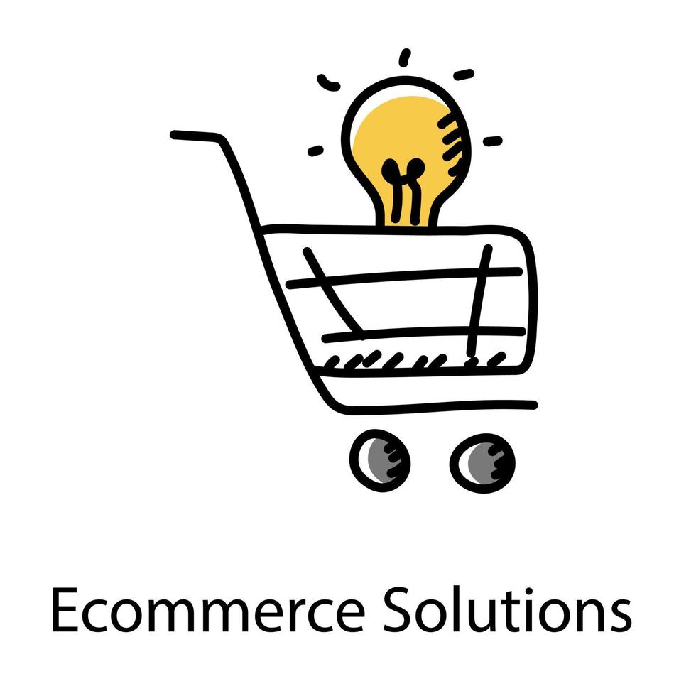 Light bulb inside shopping trolley ecommerce solutions icon vector