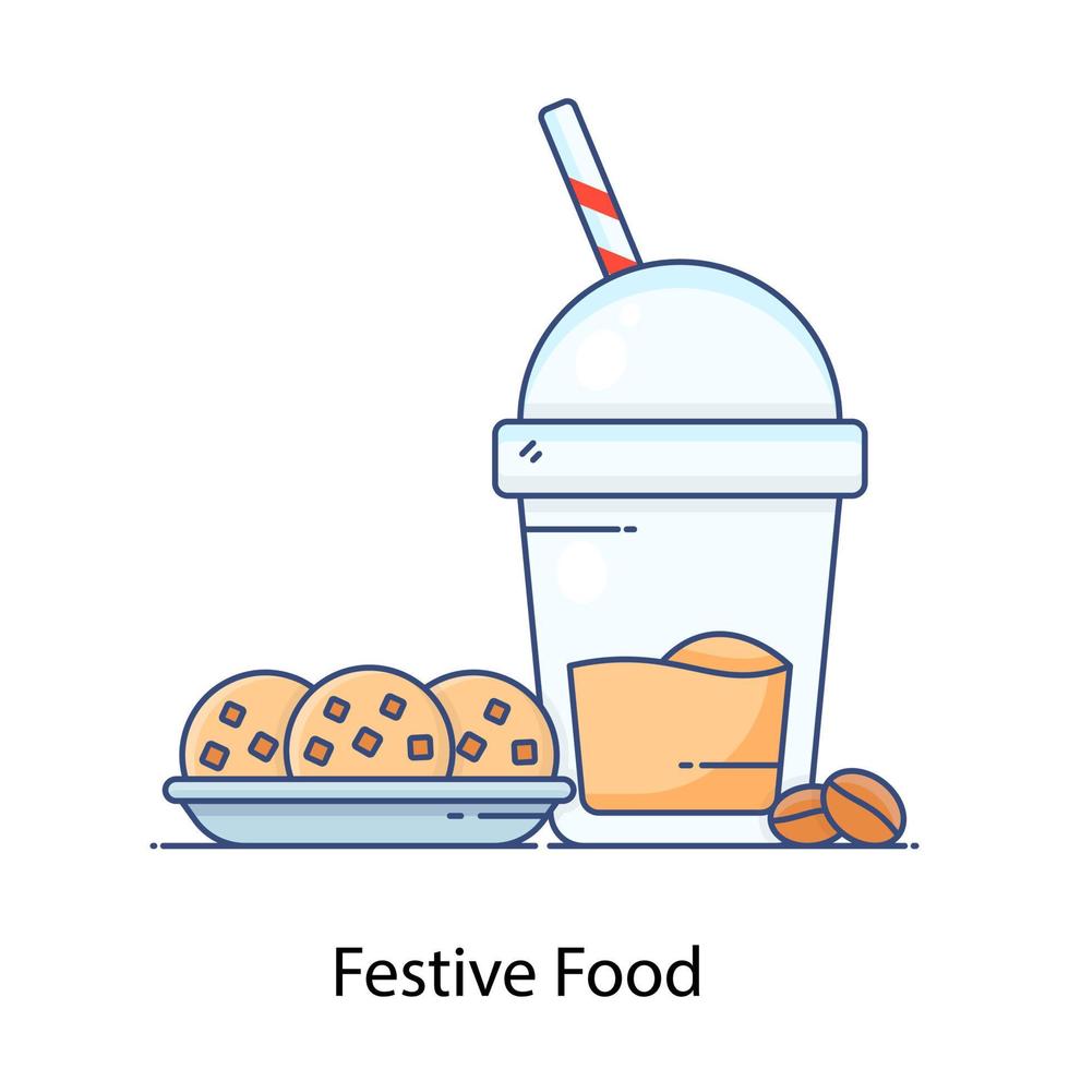 Cookies with glass of drink festive food in flat style vector