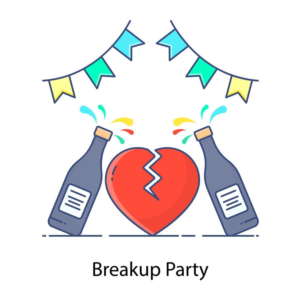 Broken heart with bottles vector style of breakup party