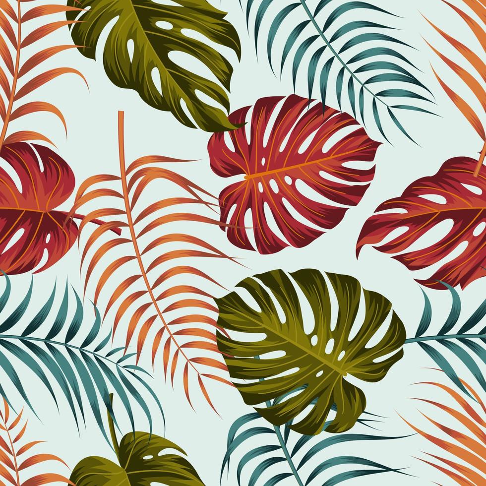 Tropical leaves, jungle leaves seamless floral pattern background vector