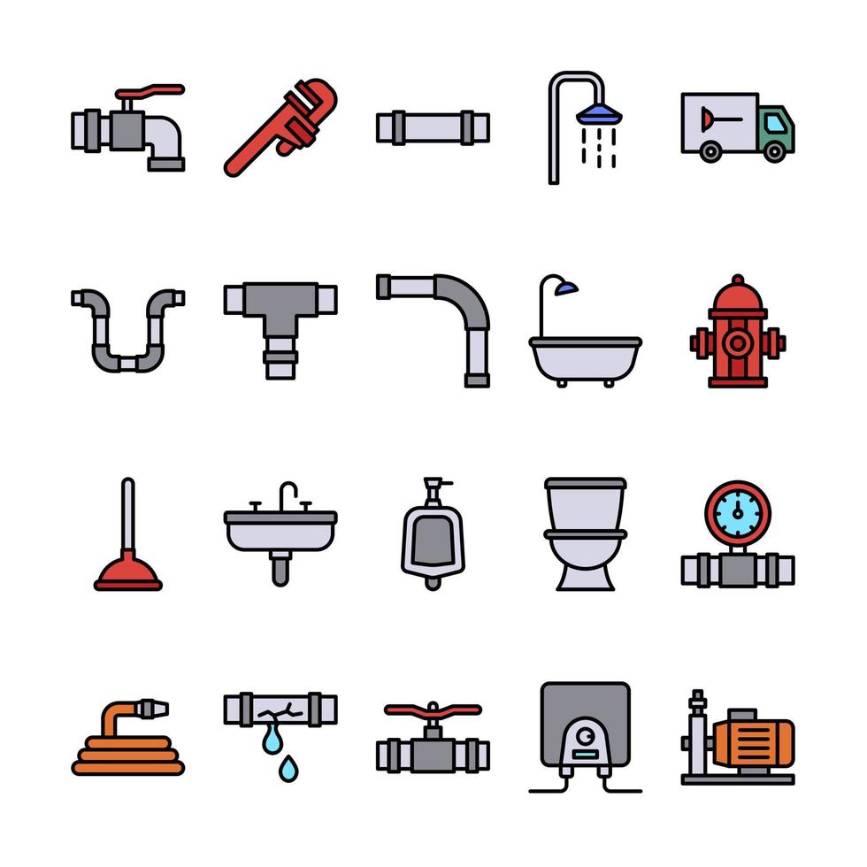 Plumber Tools Filled outline icon set template vector