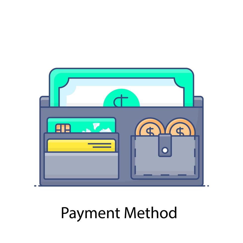 Payment method cash wallet in modern flat style vector