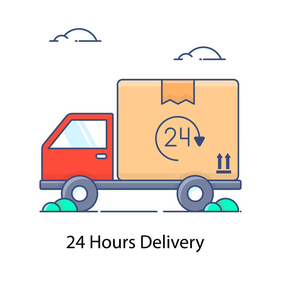 Shipping truck vector in editable flat style 24 hours delivery