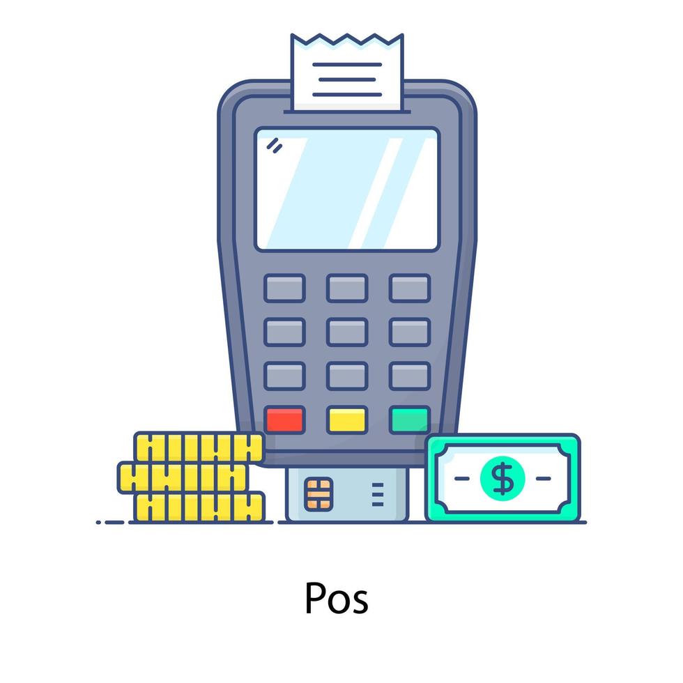 Invoice and card swiping machine known as a pos terminal vector in flat design