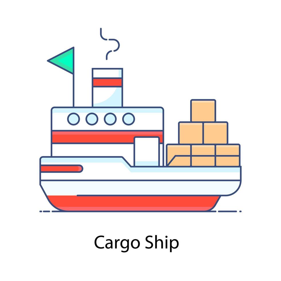 Cartones en el icono de barco de buque de carga en estilo plano de moda vector