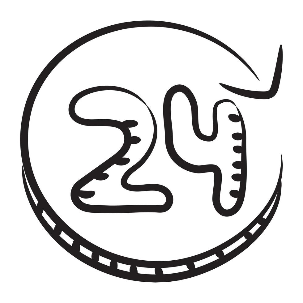 Doodle style of 24hours icon hand drawn vector of around the lock