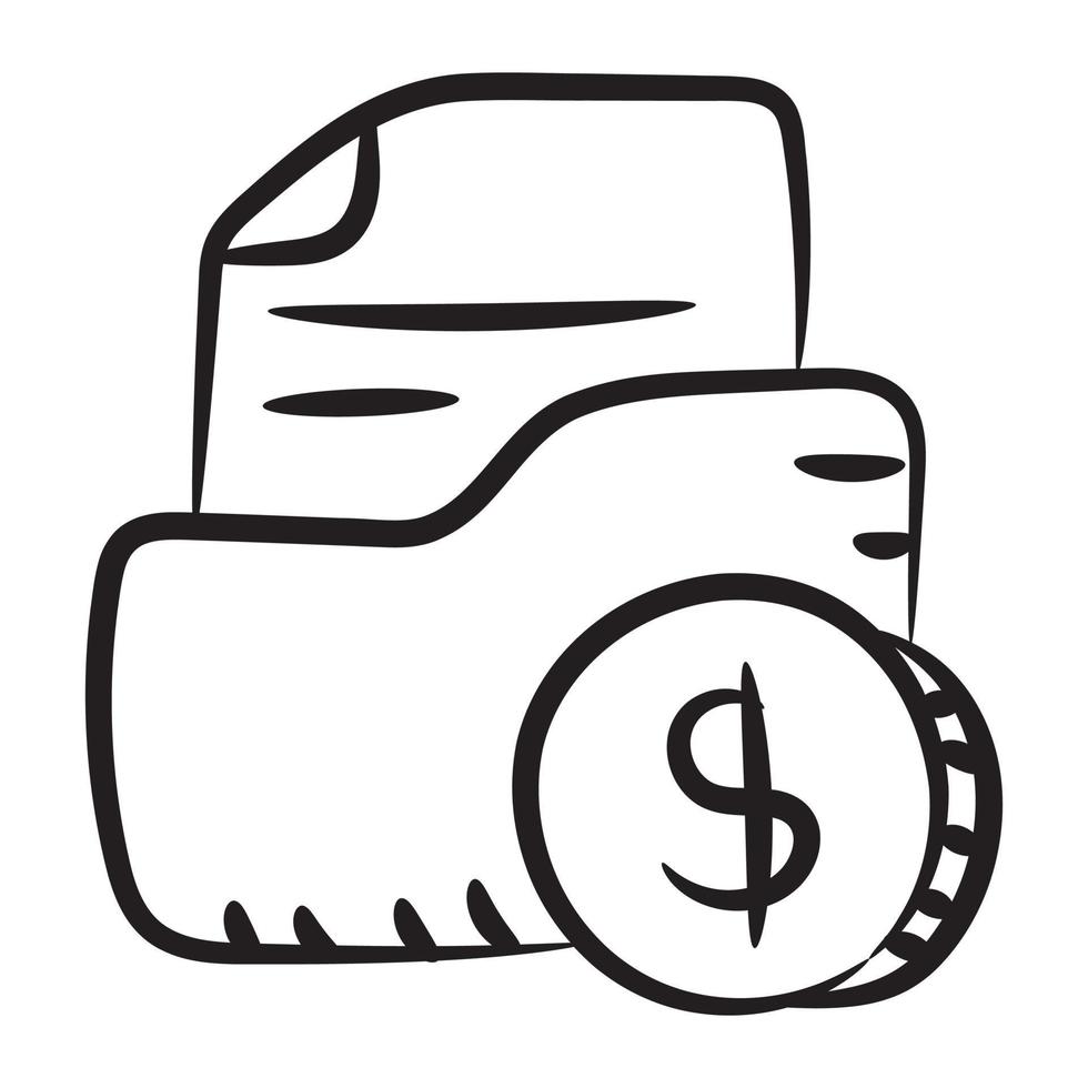 Doodle style of financial document archive with dollar vector