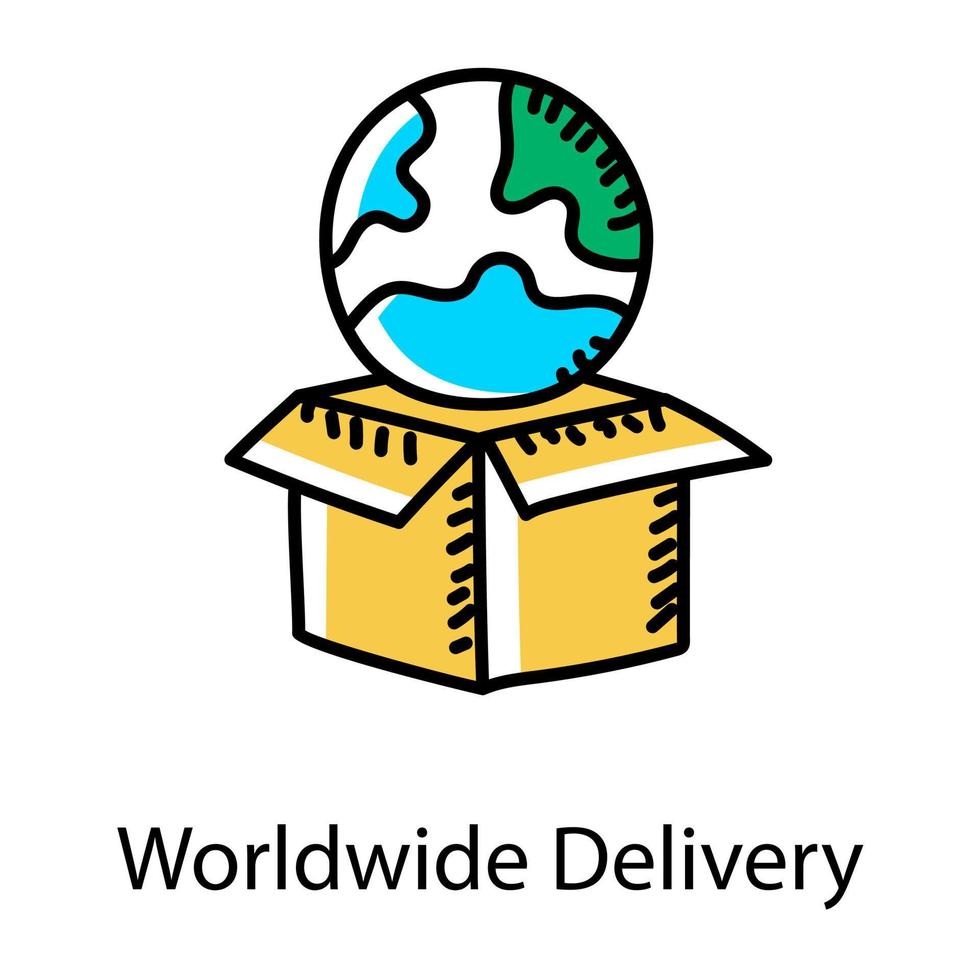 Globe with package denoting worldwide delivery icon vector