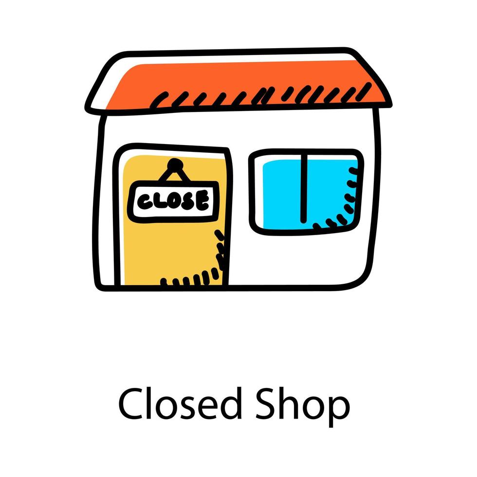edificio de tienda con tablero cerrado estilo doodle de icono de tienda cerrada vector