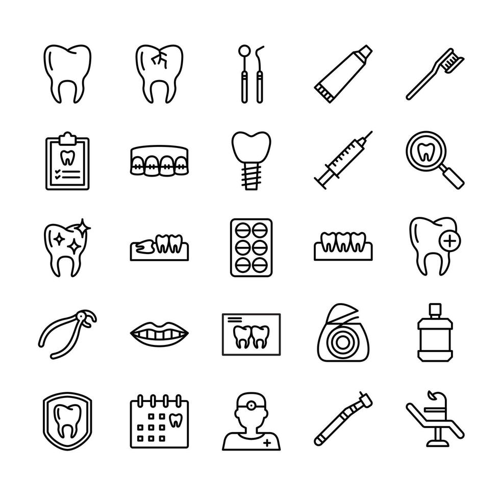 conjunto de iconos de contorno de dentista vector
