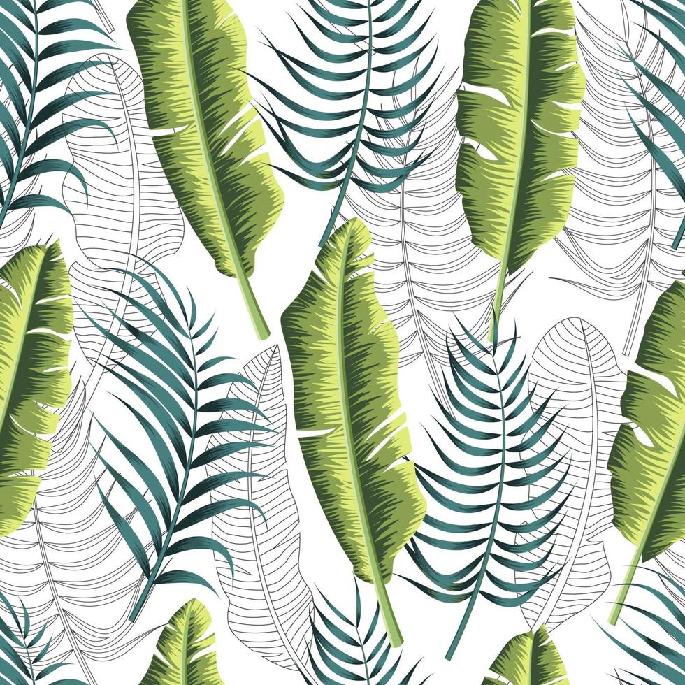 hojas tropicales, hojas de la selva de fondo sin fisuras patrón floral vector