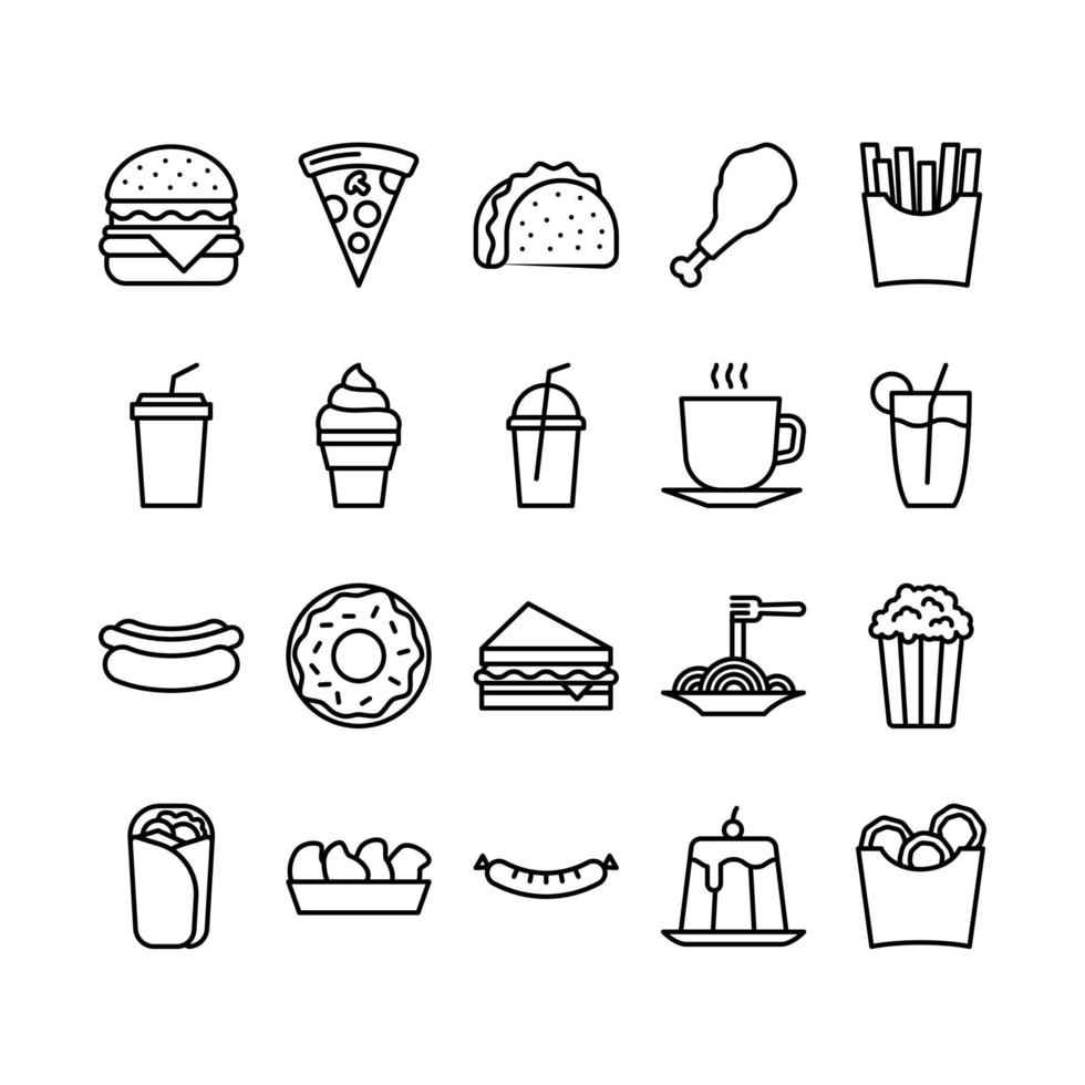 Fast Food outline icon set vector